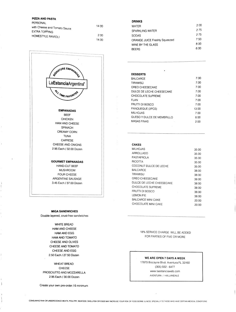 La Estancia Argentina Menu - Image 1